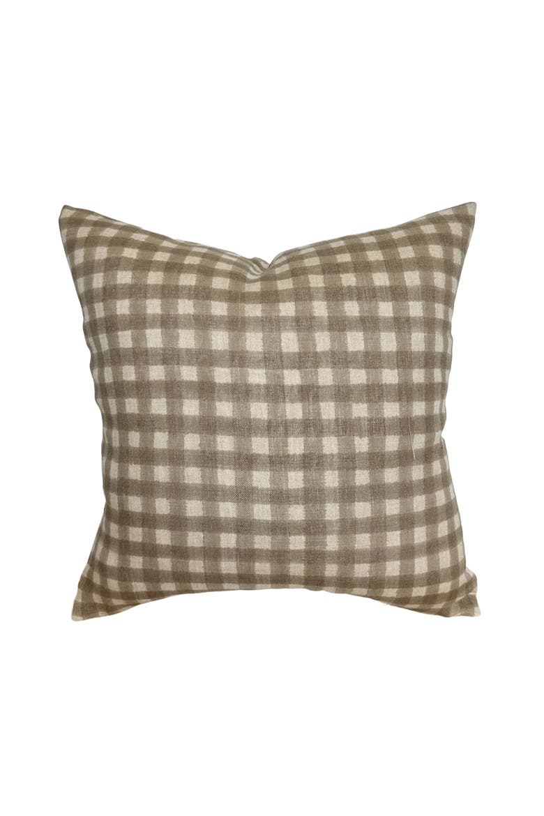 Evan Soft Brown Gingham Handblock Pillow Cover, Main, color, Tan Brown