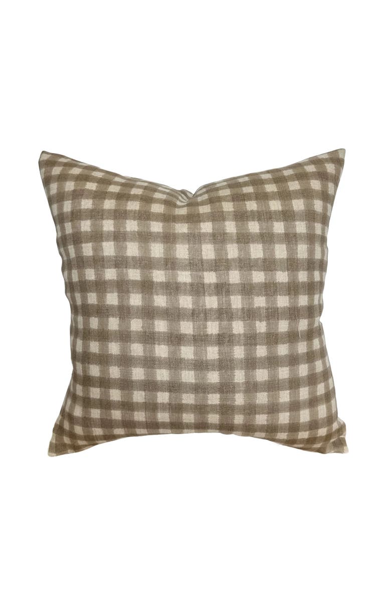 Linen & James Evan Soft Brown Gingham Handblock Pillow Cover, Main, color, Tan Brown
