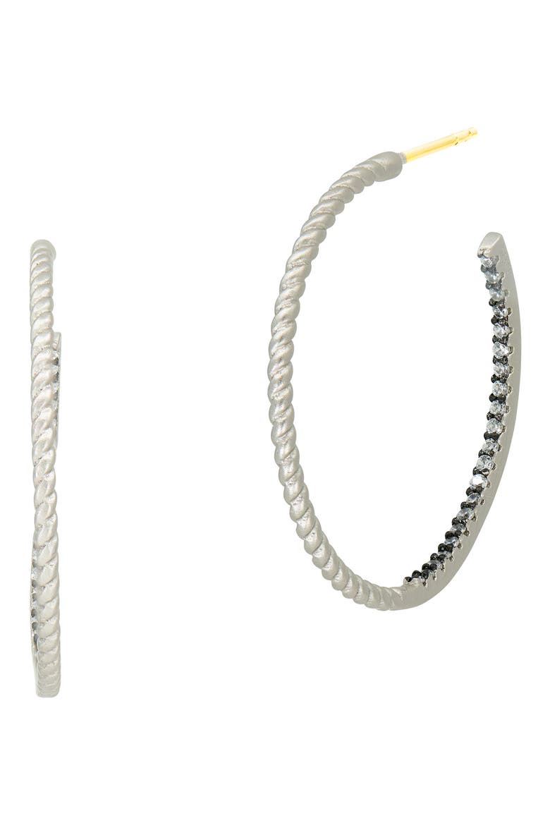 Twisted Cable and Pavé Cubic Zirconia Hoop Earrings, Main, color, SILVER/ BLACK