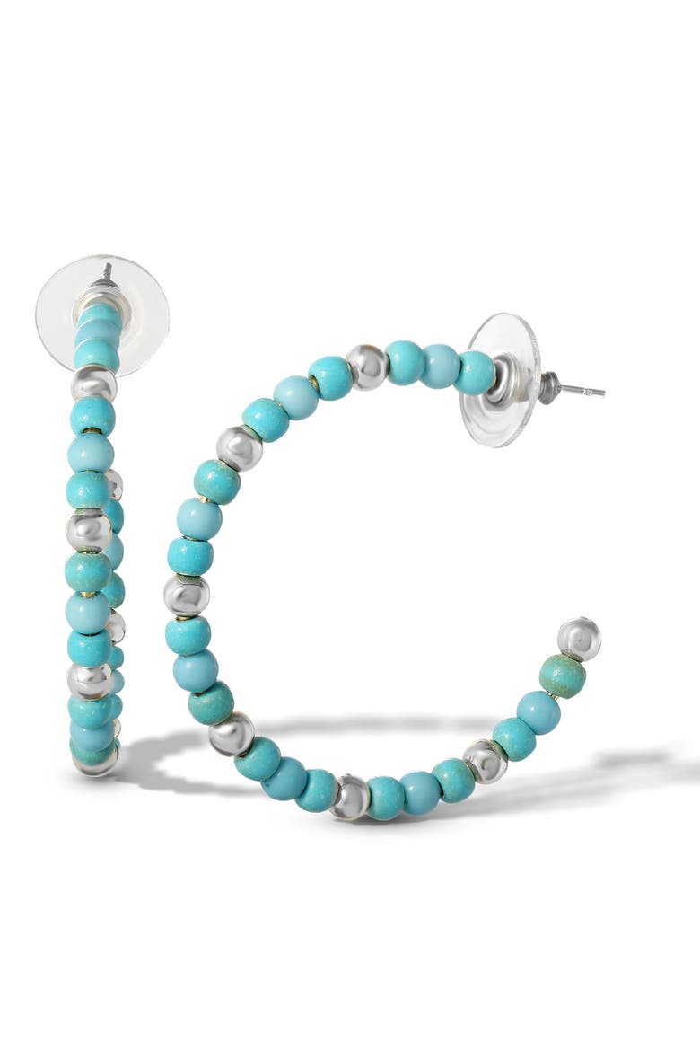 Turquoise Bead Hoop Earrings, Gold Or Silver Tone, Main, color, Gold, silver, turquoise