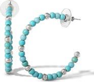Jessica Simpson Turquoise Bead Hoop Earrings, Gold Or Silver Tone