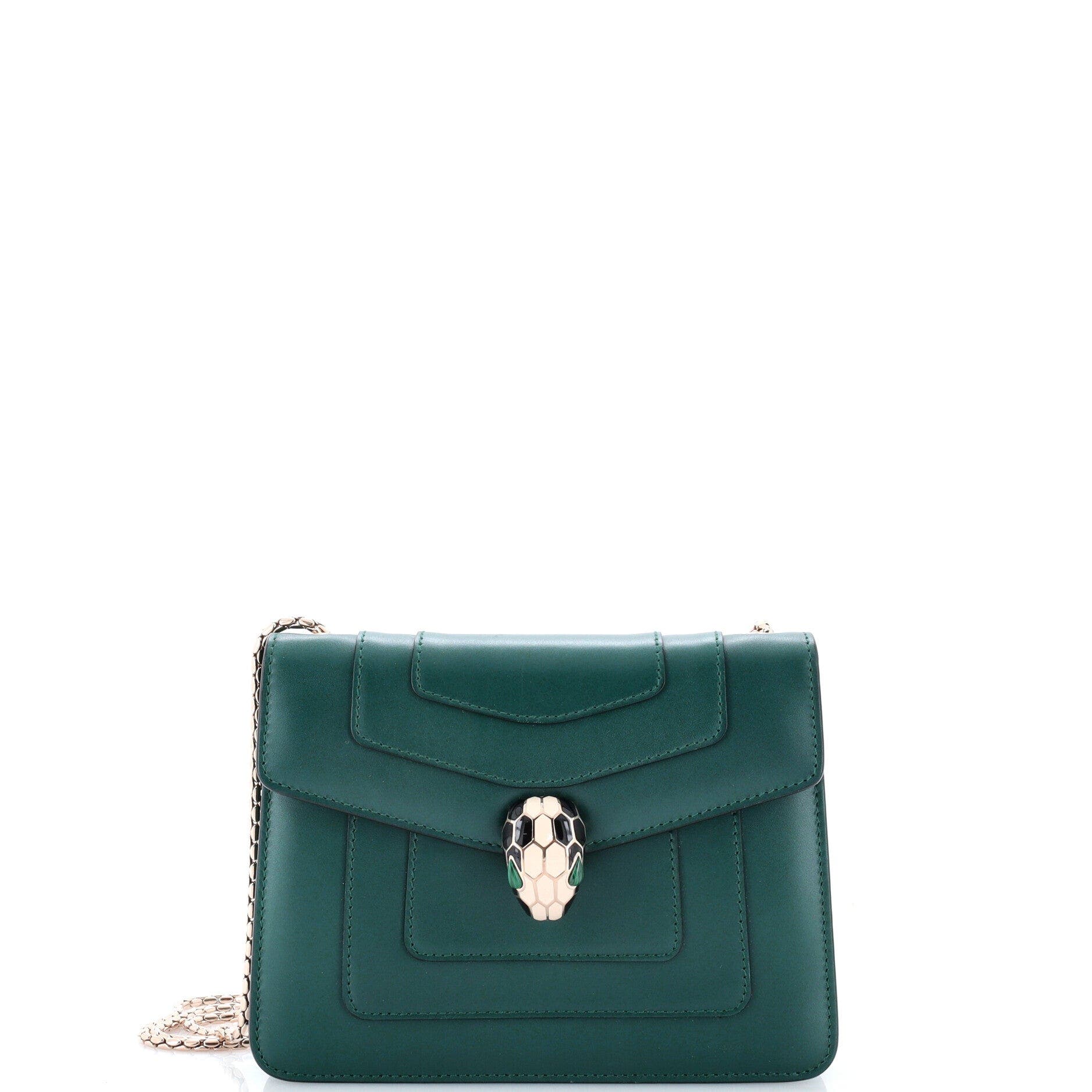 Serpenti Forever Square Shoulder Bag Leather Small, Main, color, Green