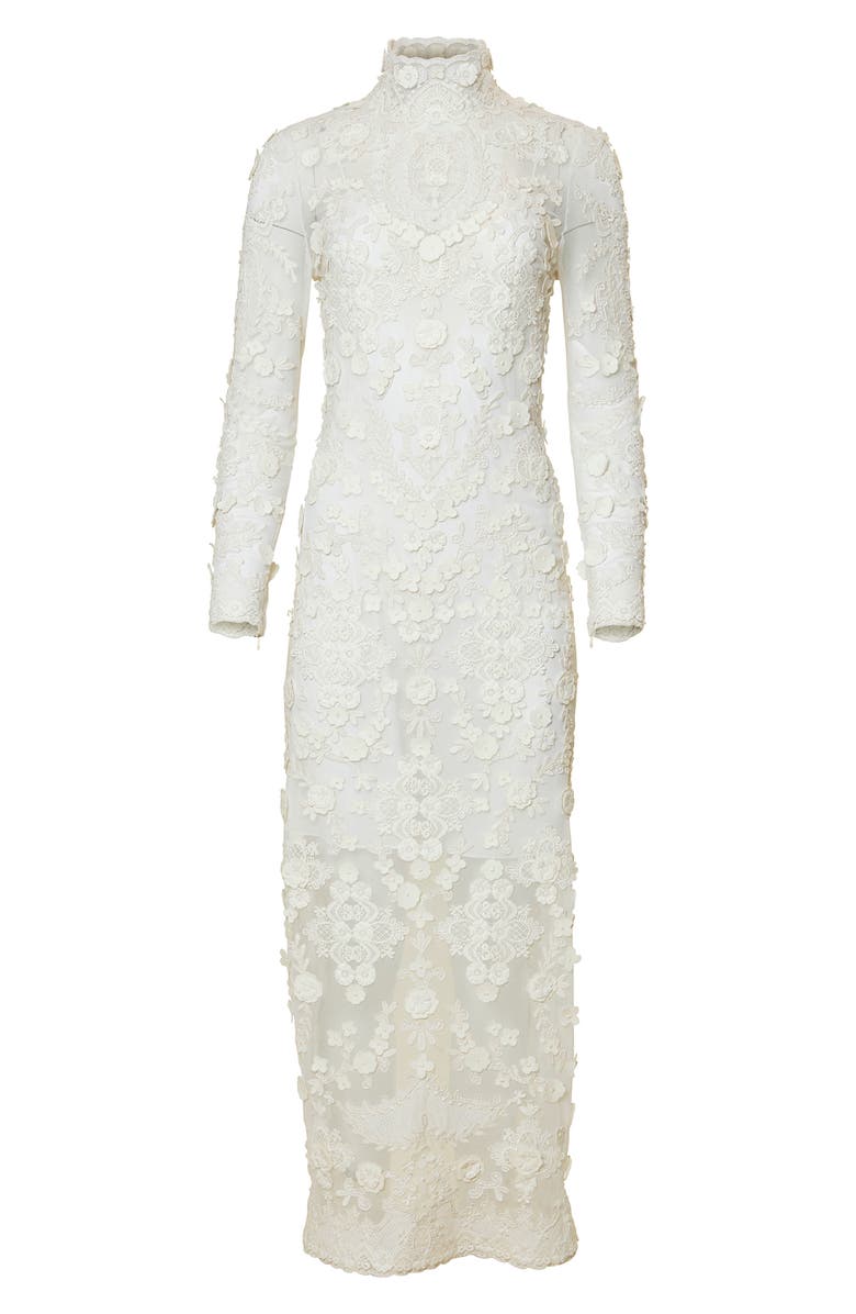 Carolina Herrera Floral Appliqué Long Sleeve Cotton Gown, Alternate, color, 