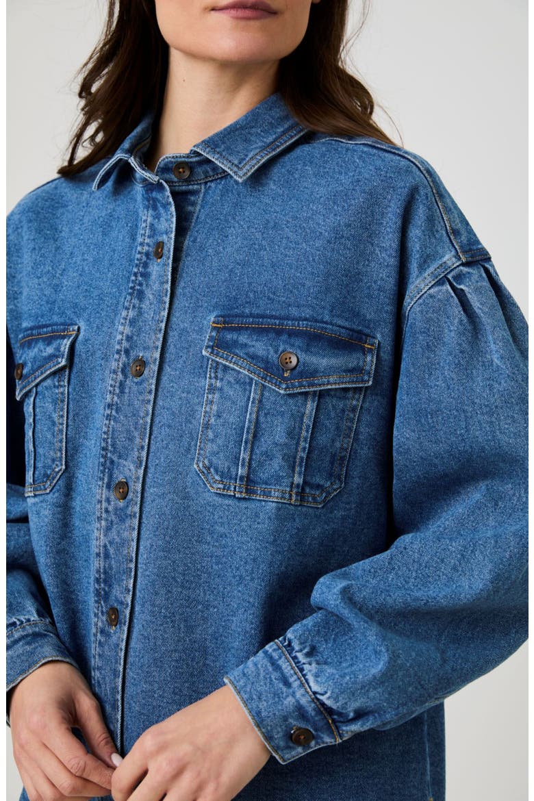 Penelope Puff Sleeve Denim Shirt Jacket, Alternate, color, MID VINTAGE WASH