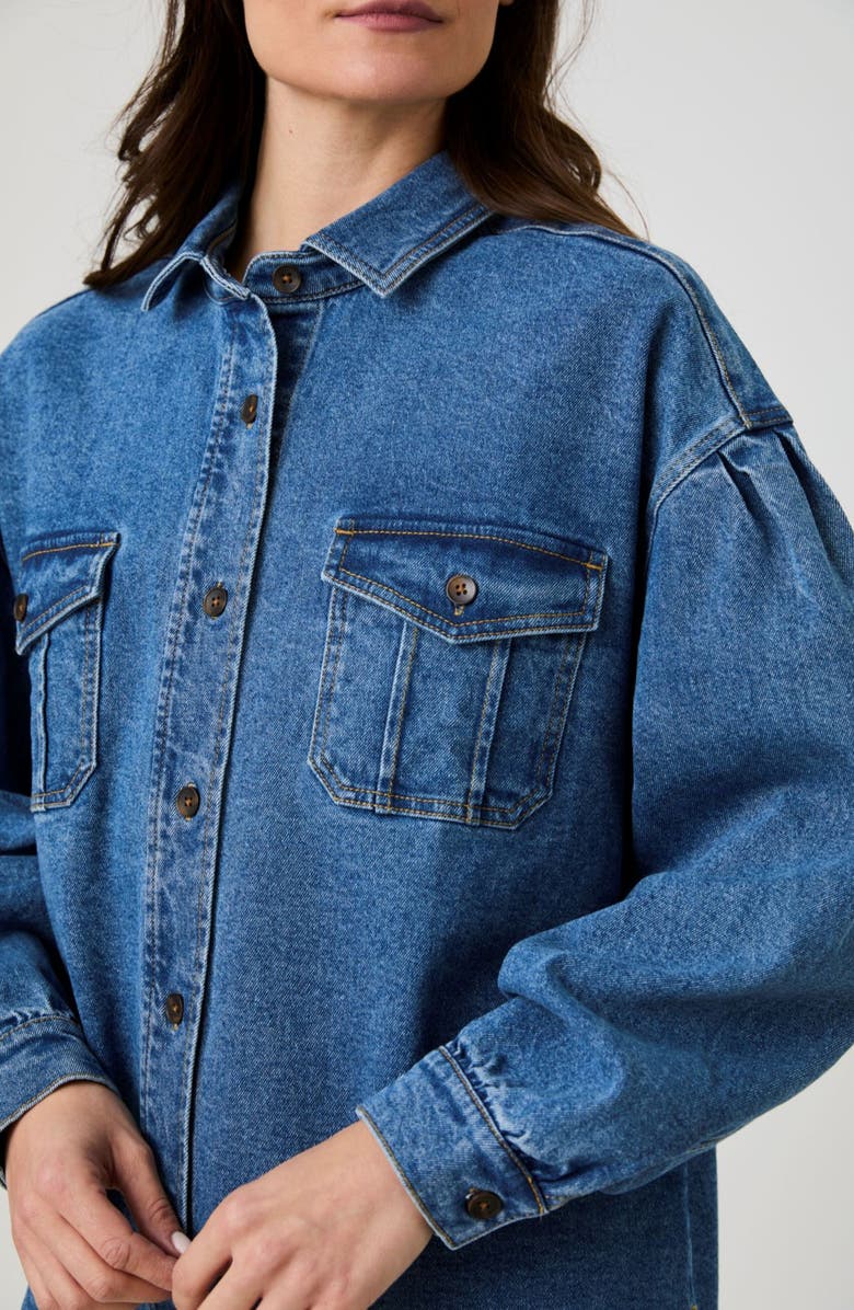 French Connection Penelope Puff Sleeve Denim Shirt Jacket, Alternate, color, Mid Vintage Wash