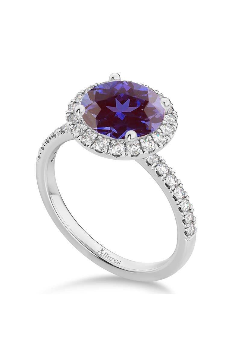 Halo Lab Alexandrite & Diamond Engagement Ring 14K, Alternate, color, 2.30ct/White Gold