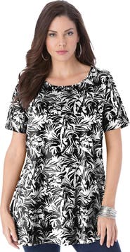 Roaman's Plus Size Ultimate Cotton Crewneck Short Sleeve Swing Tee