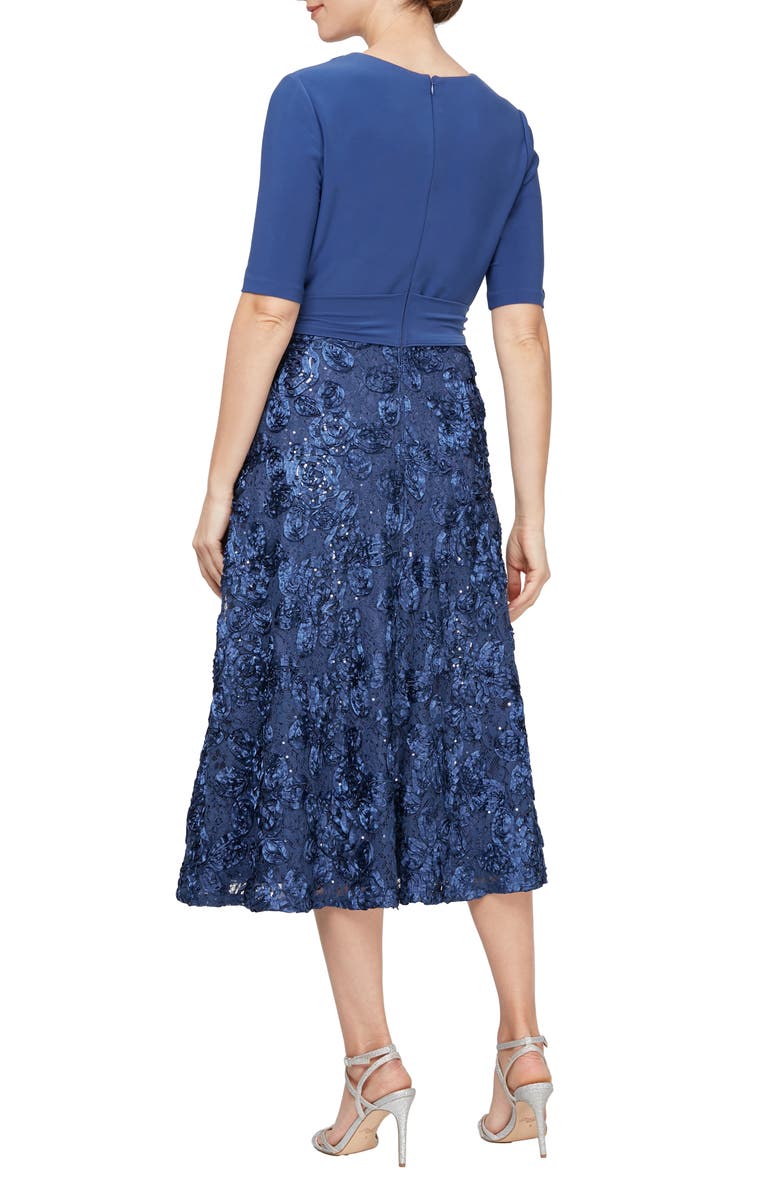 Alex Evenings Mixed Media Midi Formal Dress, Alternate, color,