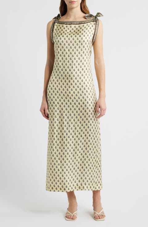 Amorette Taormina Paisley Silk Twill Column Dress