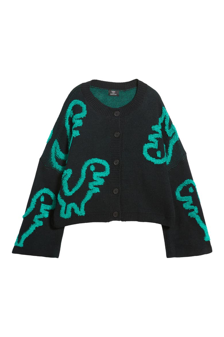 Rawr T-Rex Jacquard Cardigan, Alternate, color, BLACK