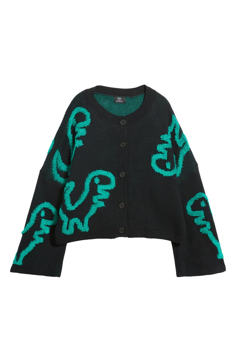 Dressed in Lala Rawr T-Rex Jacquard Cardigan, Alternate, color, Black