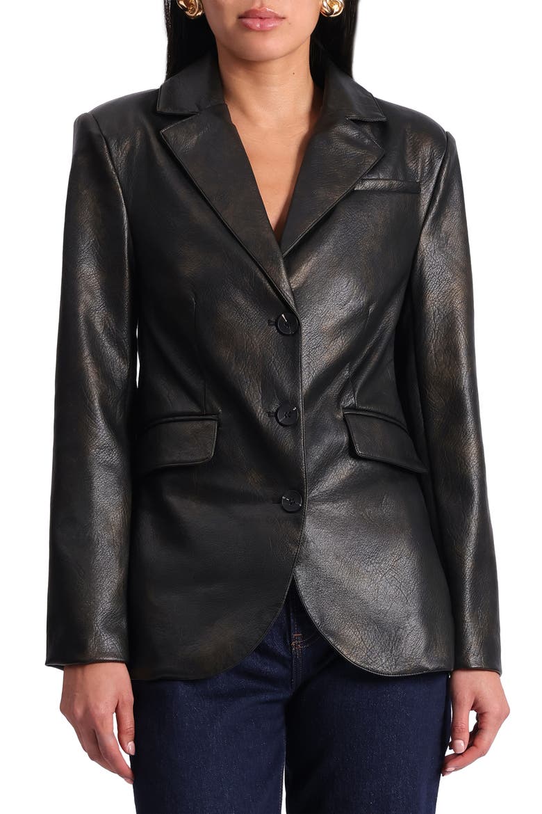 Faux Leather Blazer, Main, color, BLACK/ GOLD