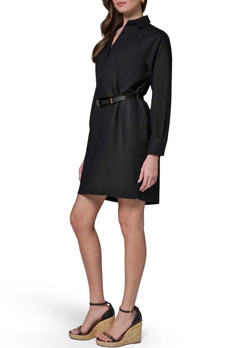 Belted Long Sleeve Polo Dress, Alternate, color, BLACK - BLK