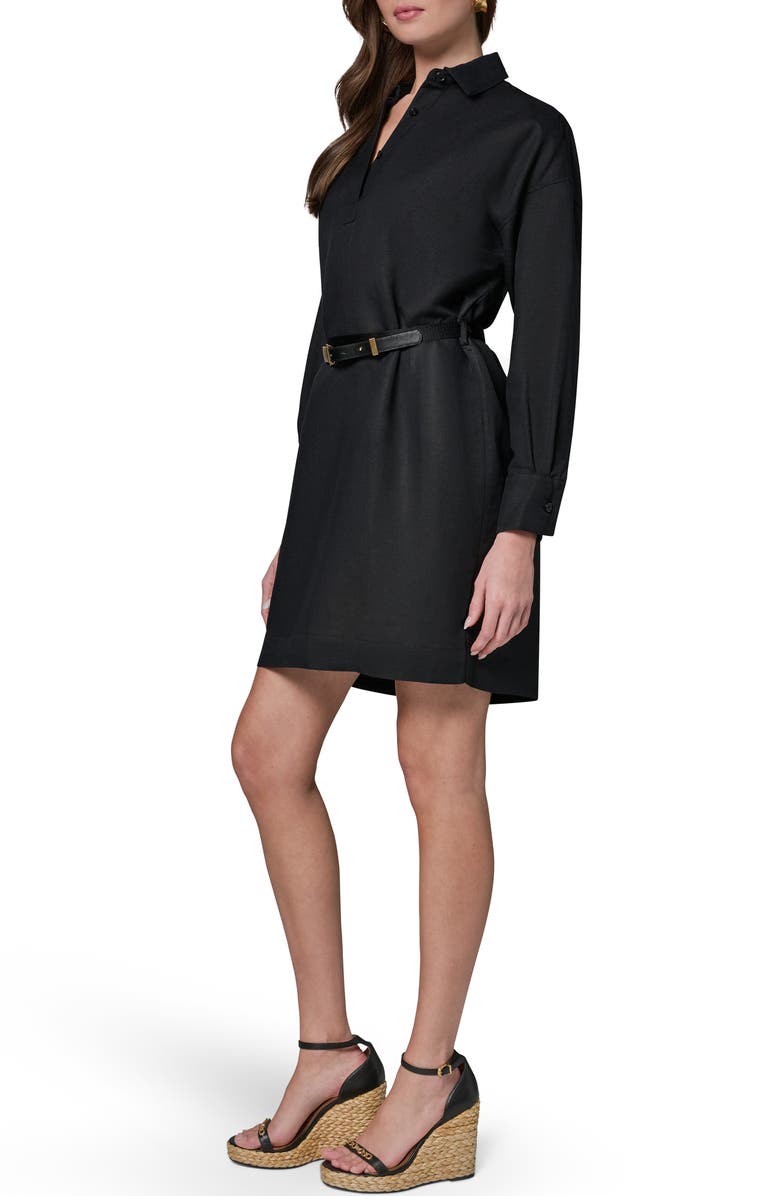 DONNA KARAN WEEKEND Belted Long Sleeve Polo Dress, Alternate, color, Black - Blk