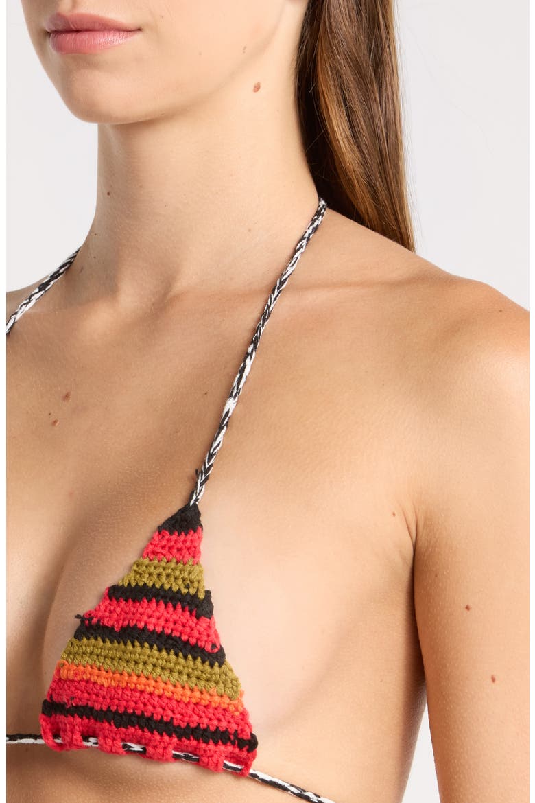 Stripe Crochet Triangle Bikini Top, Alternate, color, RED MULTI