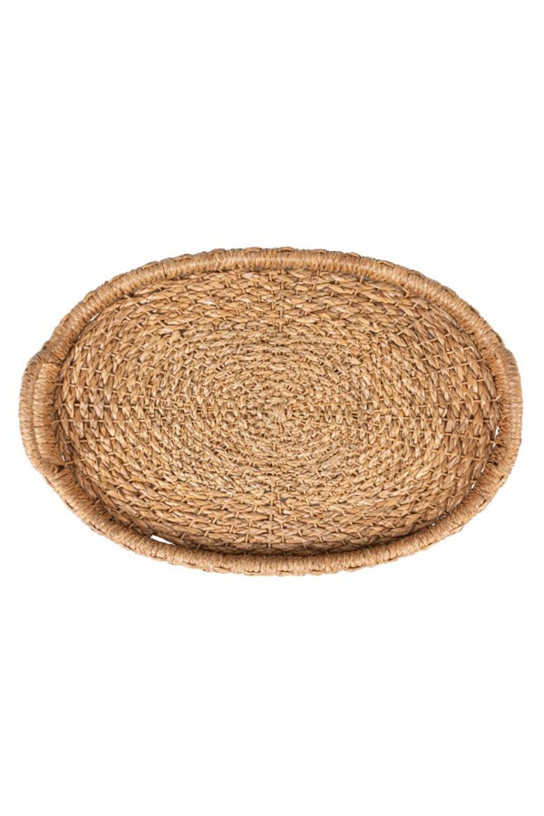 Decorative Handwoven Oval Seagrass & Rattan Trays with Handles, Alternate, color, Natural