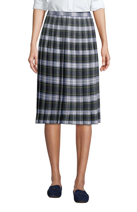 School Uniform  Plaid Pleated Skirt Below the Knee