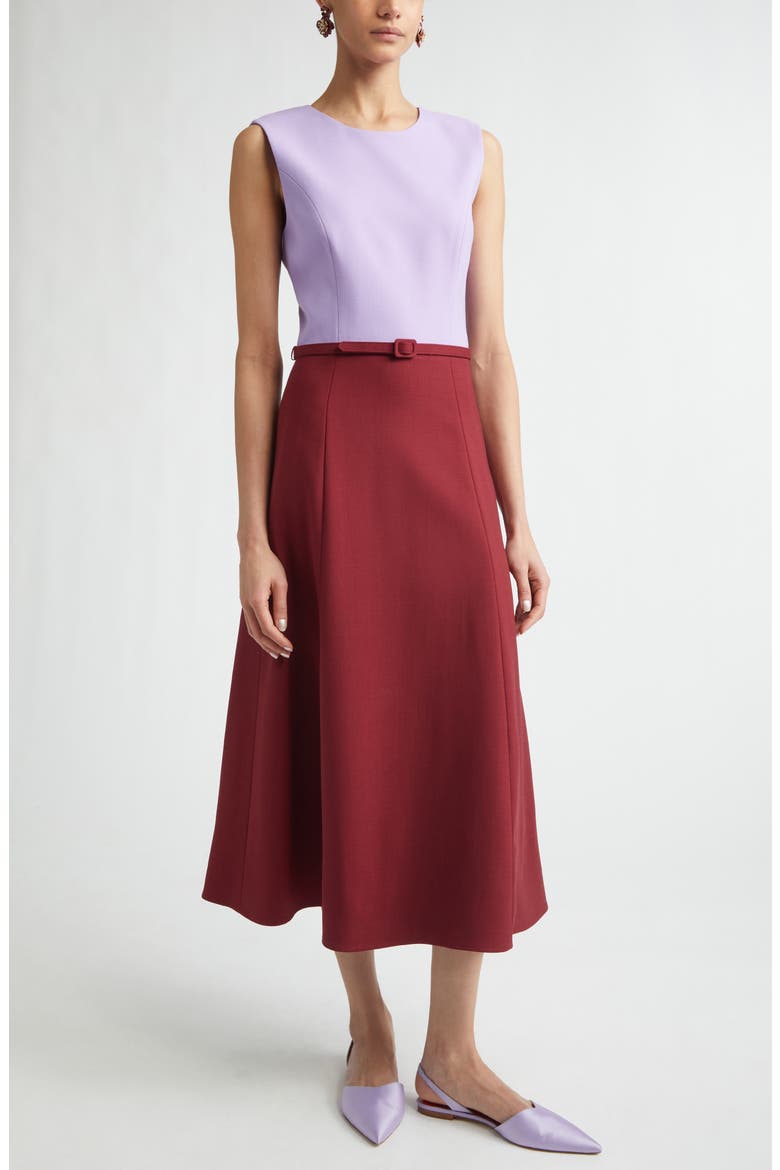 Colorblock Belted Stretch Wool Midi Dress, Main, color, RIOJA MULTI