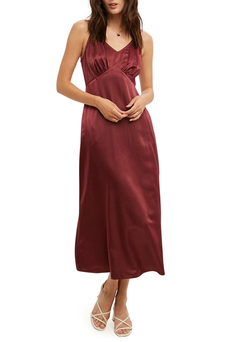 Satin Midi Dress, Main, color, WINE
