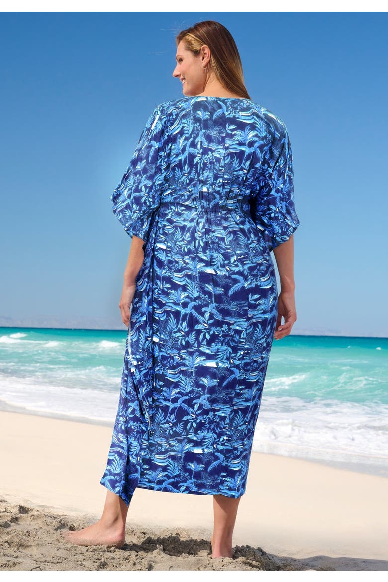 Ruched Caftan Cover Up, Alternate, color, BLUE BEACH TOILE