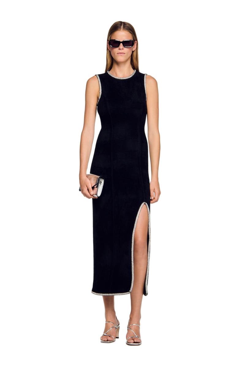 SANDRO Rhinestone slit maxi dress, Alternate, color, Black