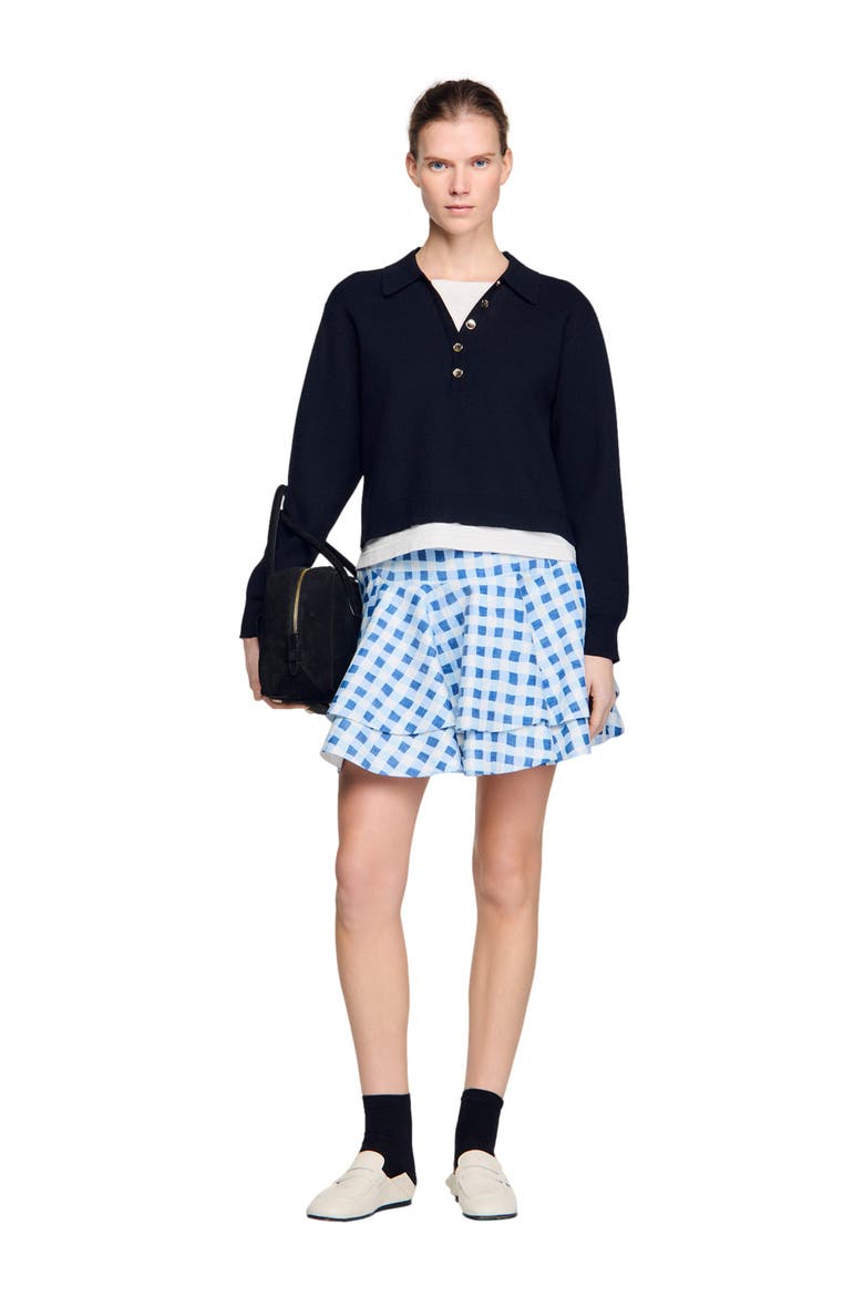 Metal button layered collar sweater, Alternate, color, Navy blue