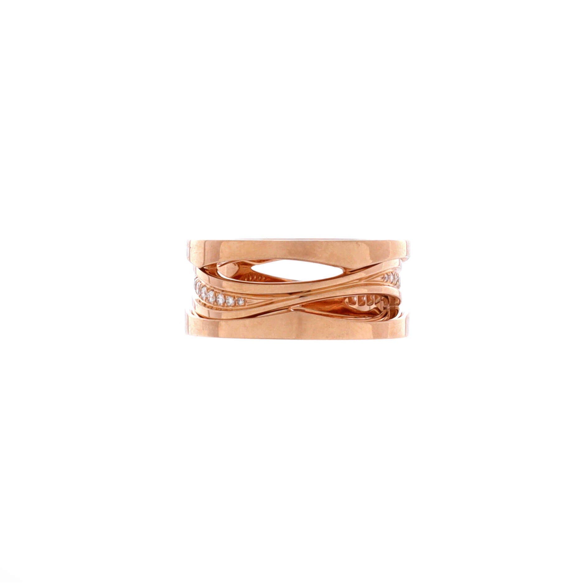 B.Zero1 Design Legend Zaha Hadid Three Band Ring 18K Rose Gold with Diamonds, Alternate, color, Metallic Gold