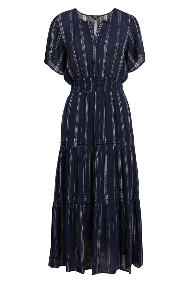 Cannes Stripe Tiered Linen Blend Dress, Alternate, color, MARINA STRIPE