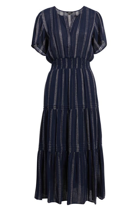 Cannes Stripe Tiered Linen Blend Dress