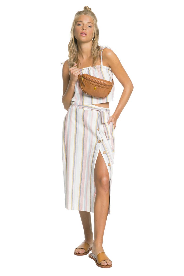 Lose My Breath Tie Waist Midi Skirt, Alternate, color, SNOW WHITE ORIENTAL STRIPES