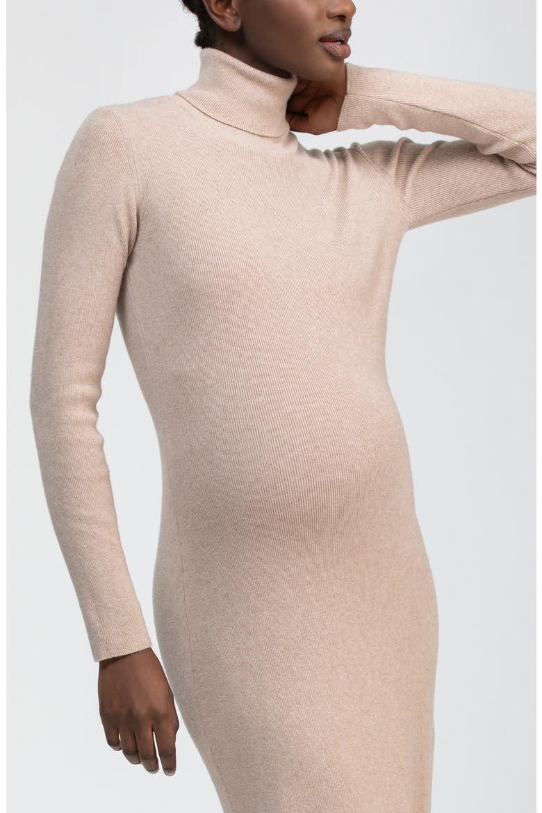 Penelope Long Sleeve Rib Maternity Midi Sweater Dress, Alternate, color, SUNBAKED