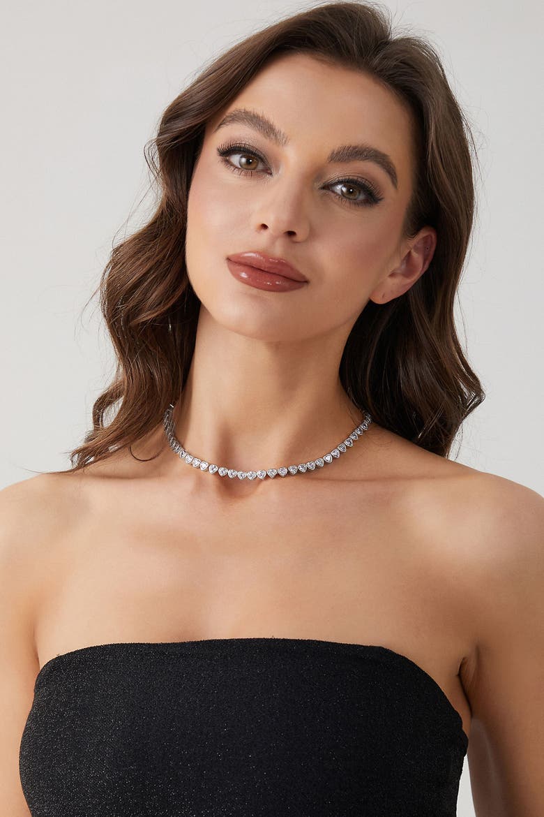 Heart Shaped Zirconia Tennis Choker Necklace, Alternate, color, Silver