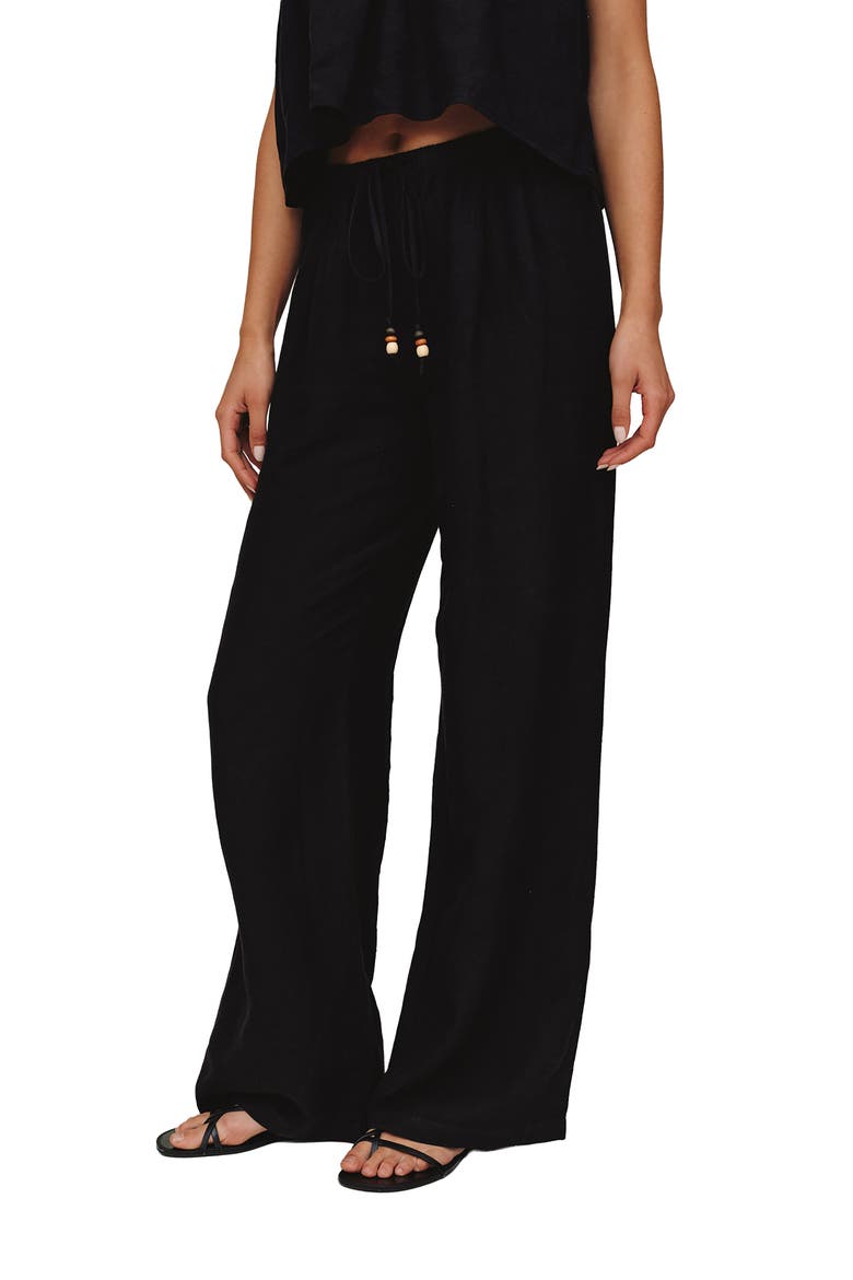 Beaded Drawstring Linen Blend Beach Pants, Alternate, color, BLACK