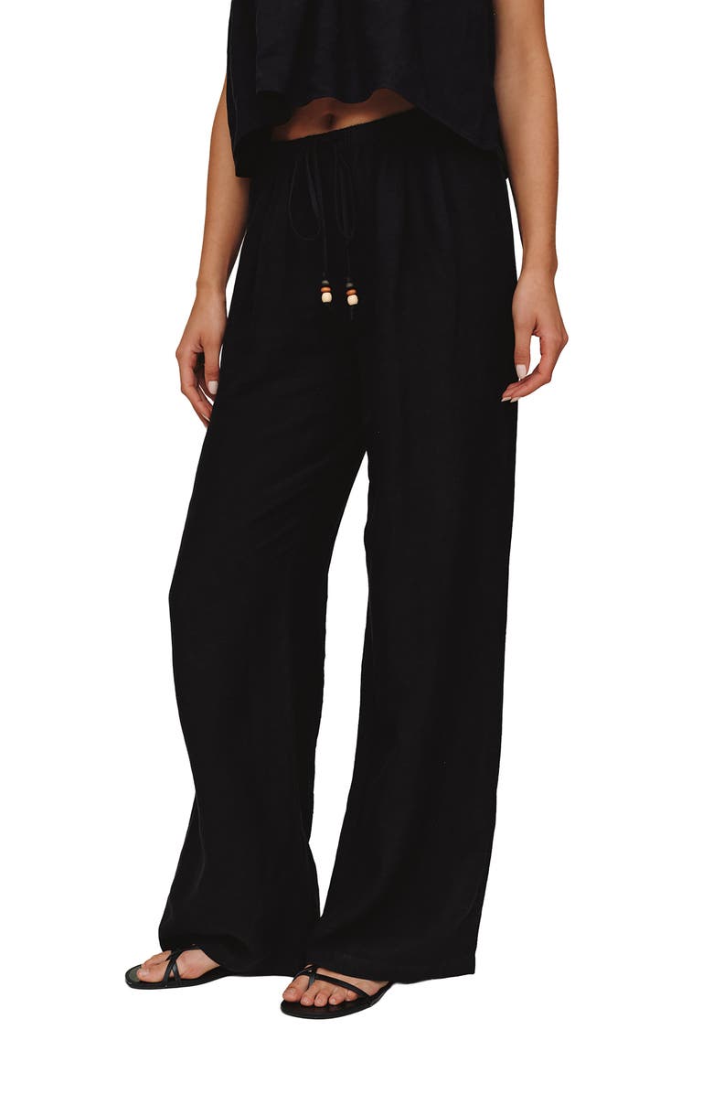 Bella Dahl Beaded Drawstring Linen Blend Beach Pants, Alternate, color, Black