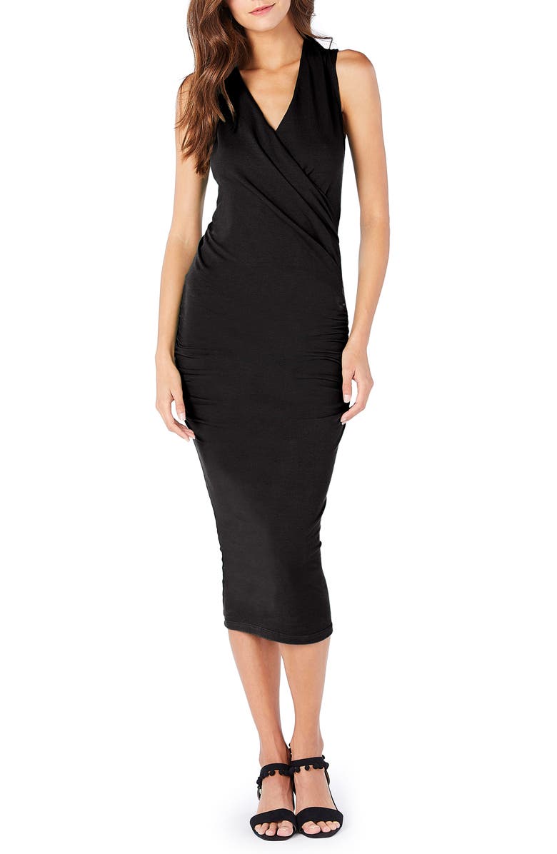 Michael Stars Faux Wrap Midi Dress, Main, color, 