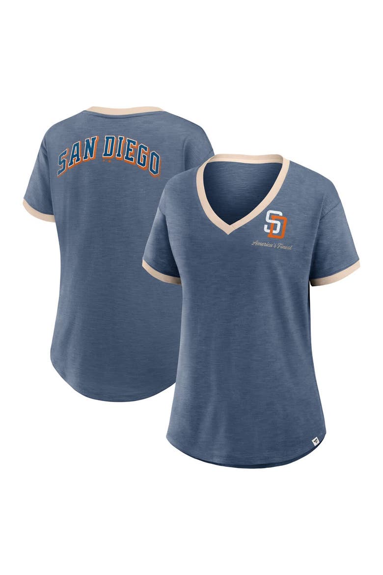 Women's Fanatics Navy San Diego Padres Binge Worthy Stadium Slub V-Neck T-Shirt, Main, color, Navy