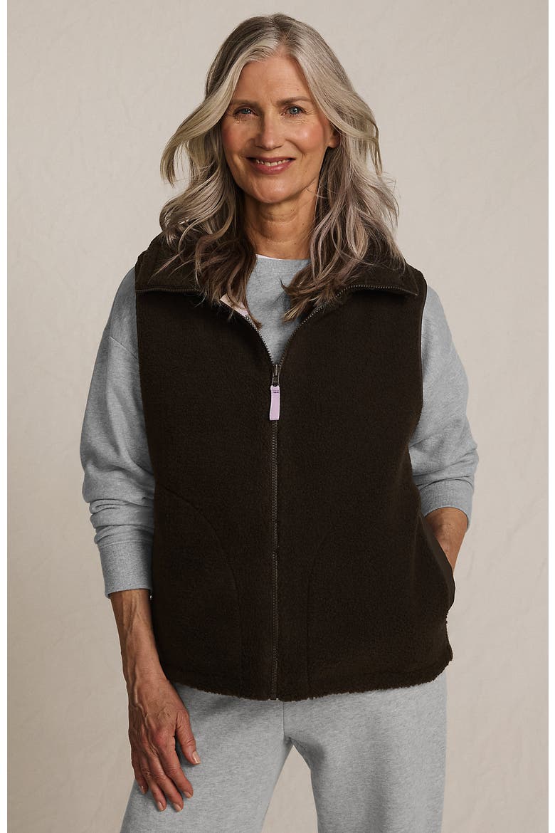 High Pile Fleece Reversible Mixed Media Vest, Alternate, color, Rich Coffee/Brown Check