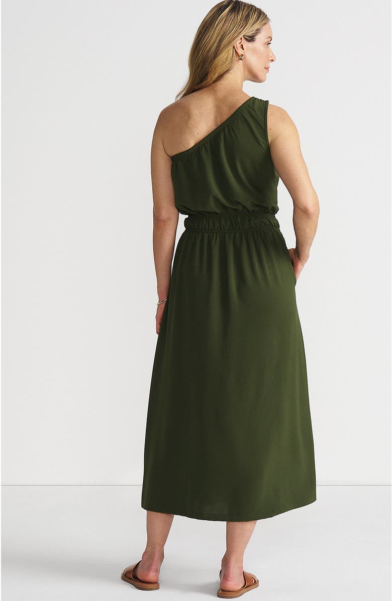Lands' End Creaseless One Shoulder Midi Dress, Alternate, color, Dark Cilantro Green