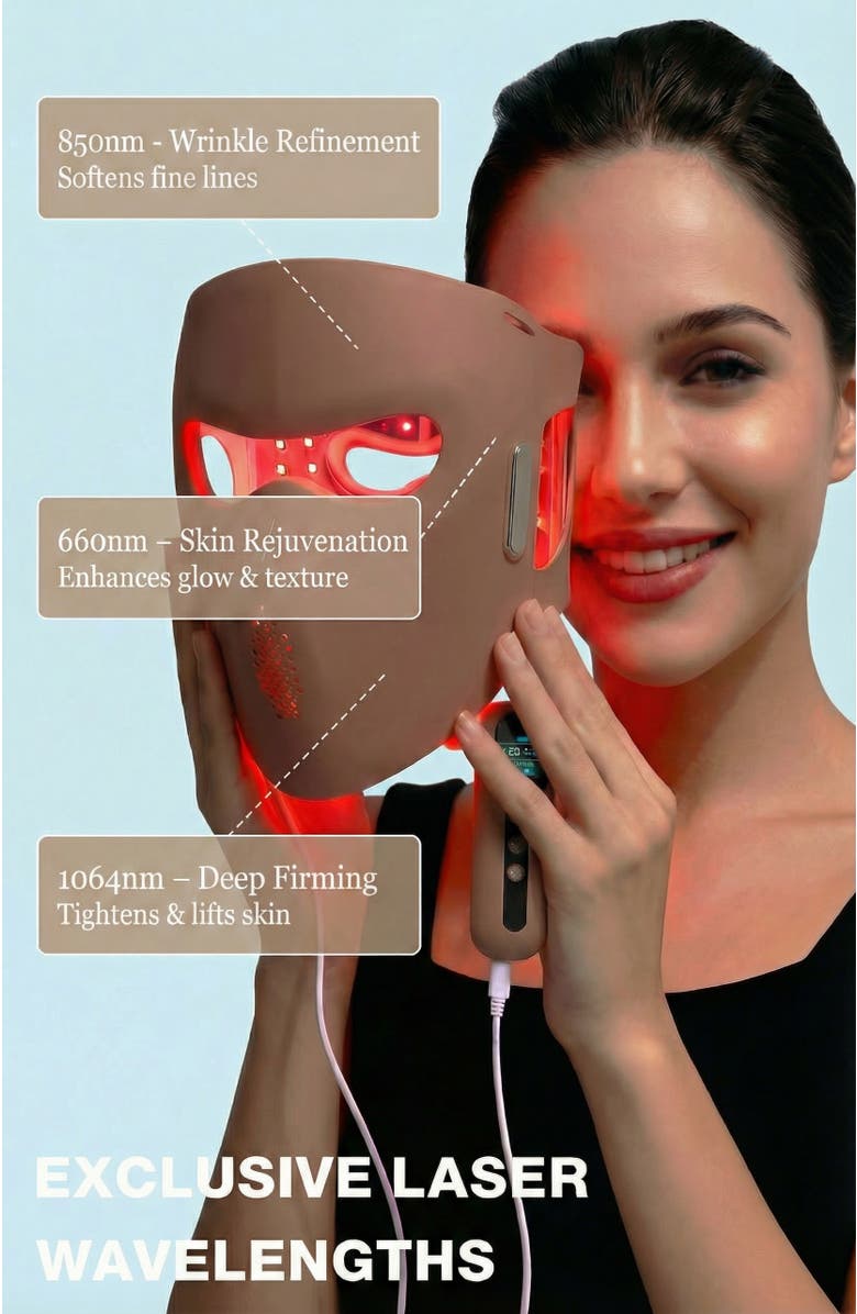 Lovery 4D LED Laser Light Therapy Face Mask - Professional At-Home Skin Rejuvenation, Alternate, color, Mauve