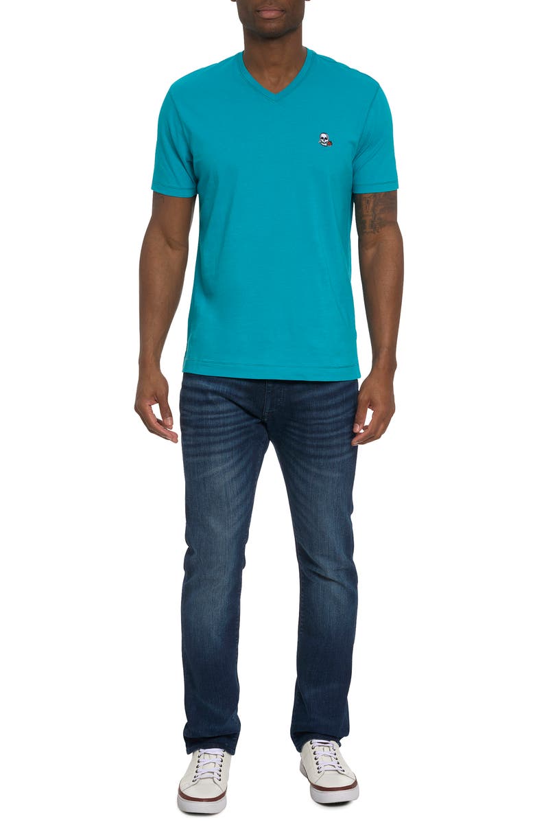 Robert Graham Eye of the Skull Short Sleeve V-Neck T-Shirt, Alternate, color, Teal