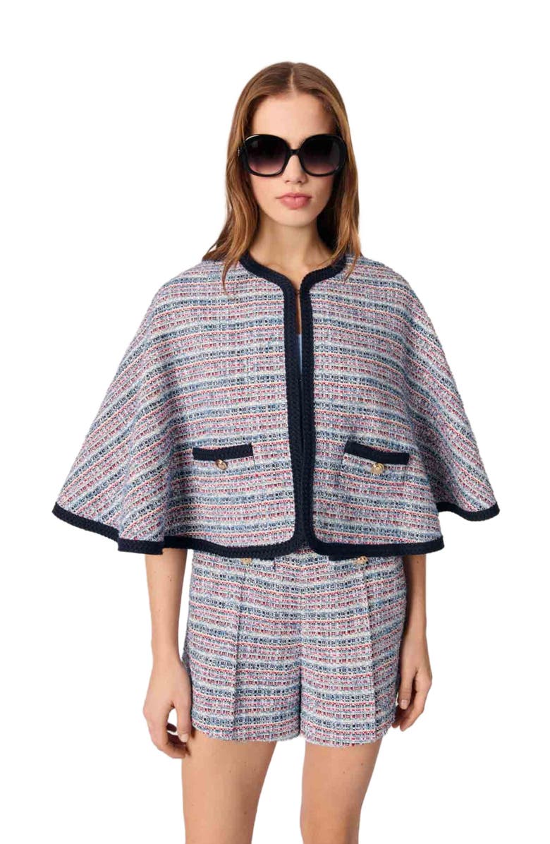 maje Tweed cape with contrasting trim, Alternate, color, 