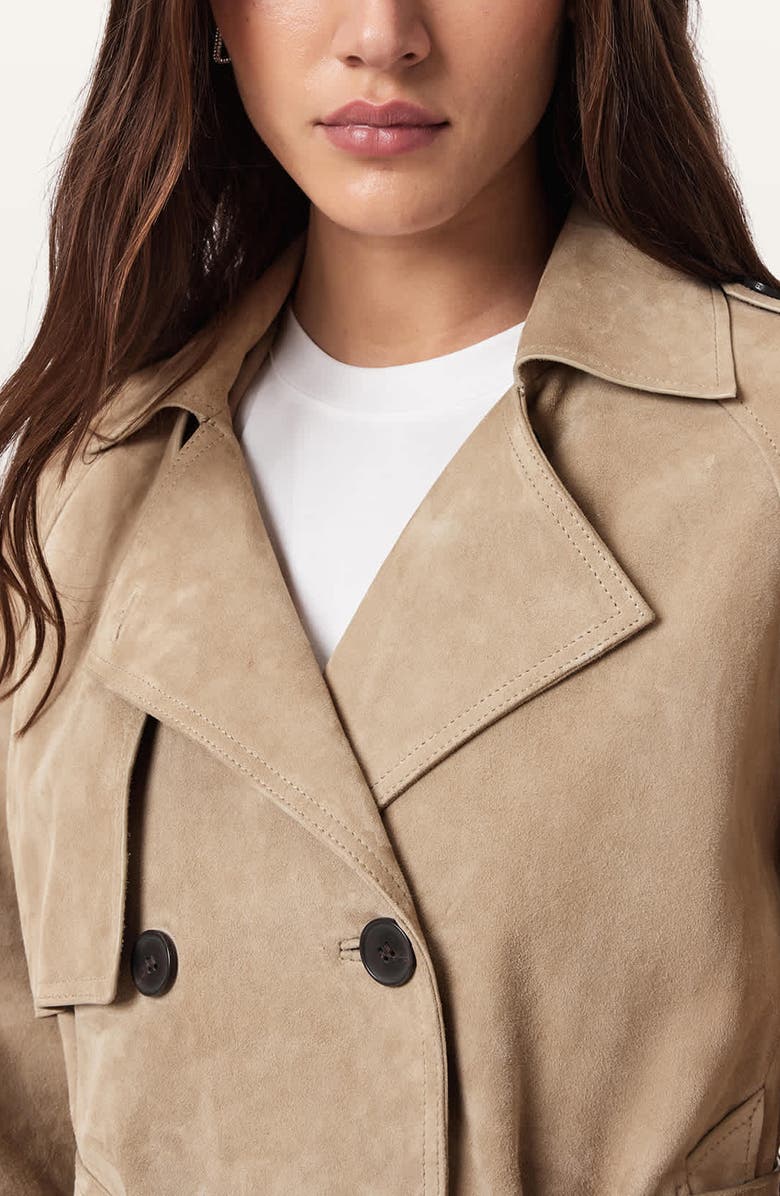 AllSaints Reed Suede Trench Jacket, Alternate, color, Taupe Brown
