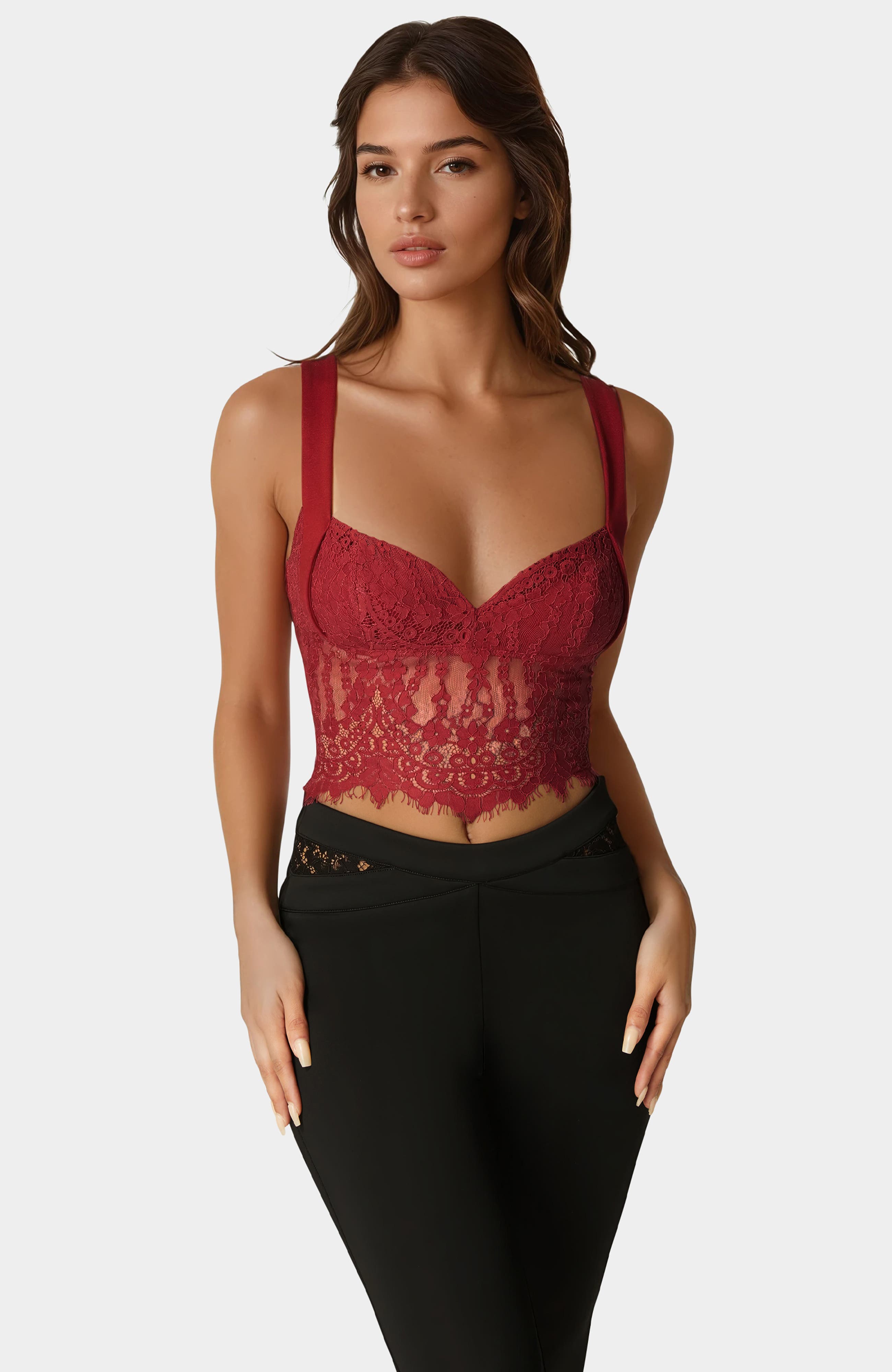 bebe Lace Corset in Red Dahila 
