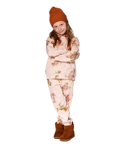 Deux Par Deux Glittering French Terry Sweatpants Teddy Bear In Multi