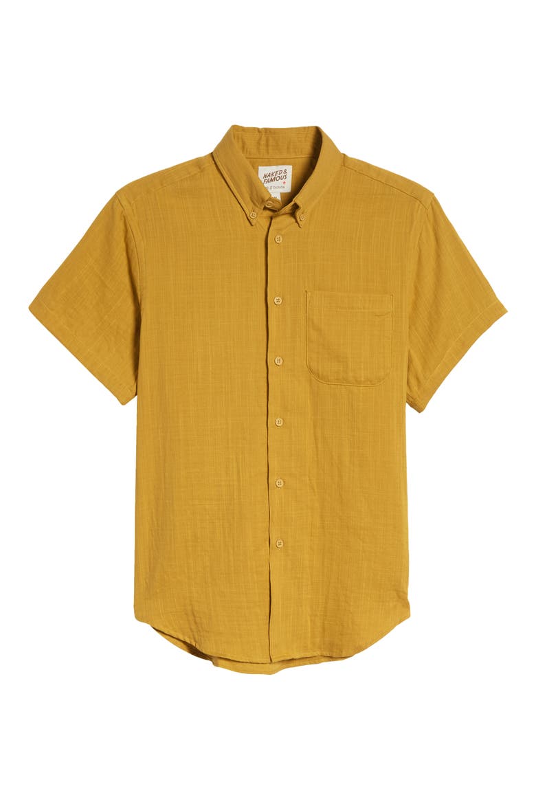 Short Sleeve Double Weave Gauze Button-Down Shirt, Alternate, color, DOUBLE WEAVE GAUZE - TURMERIC