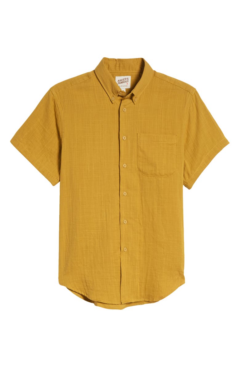 Naked & Famous Denim Short Sleeve Double Weave Gauze Button-Down Shirt, Alternate, color, 