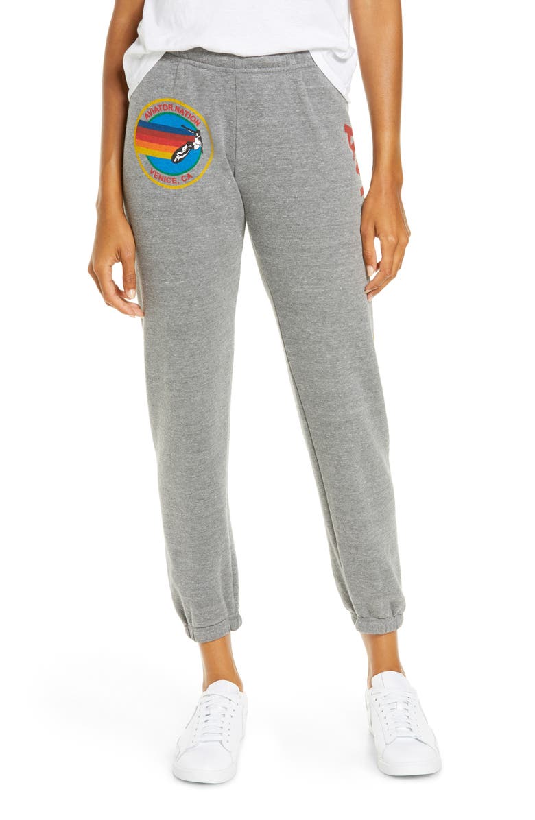 Aviator Nation Rainbow Logo Sweatpants, Main, color, Heather Grey