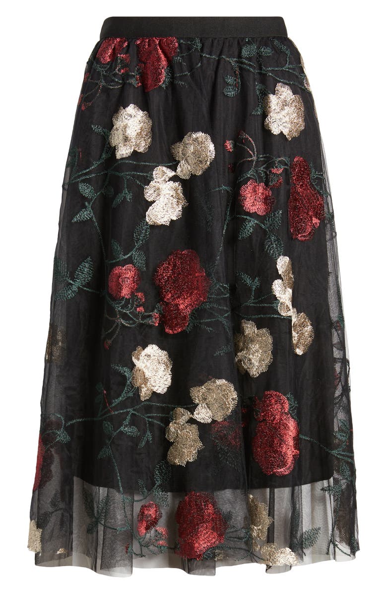 NIKKI LUND Virginia Floral Midi Skirt, Alternate, color, Black