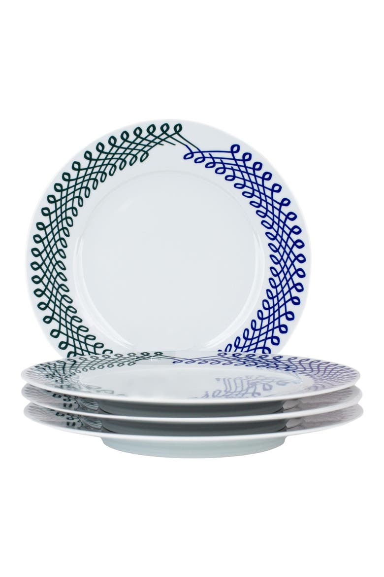 Set of 4 Porcelain Salad Plates, Main, color, BLUE/ GREEN