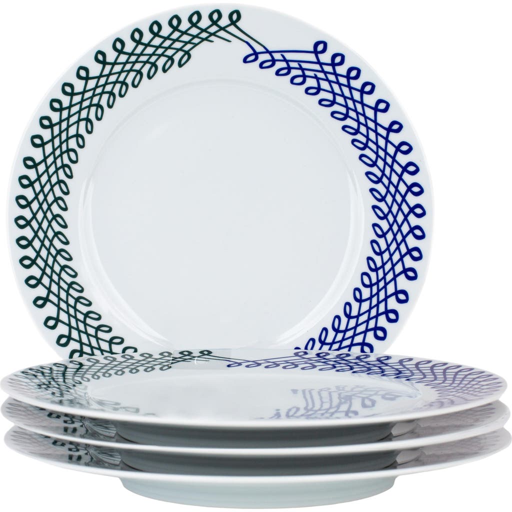 Misette Set Of 4 Porcelain Dinner Plates In Blue/green